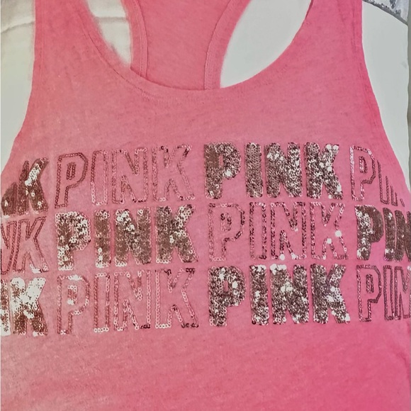 Victoria Secret PINK Bling tank.  Hot pink tank with PINK in Glitter - Picture 3 of 4
